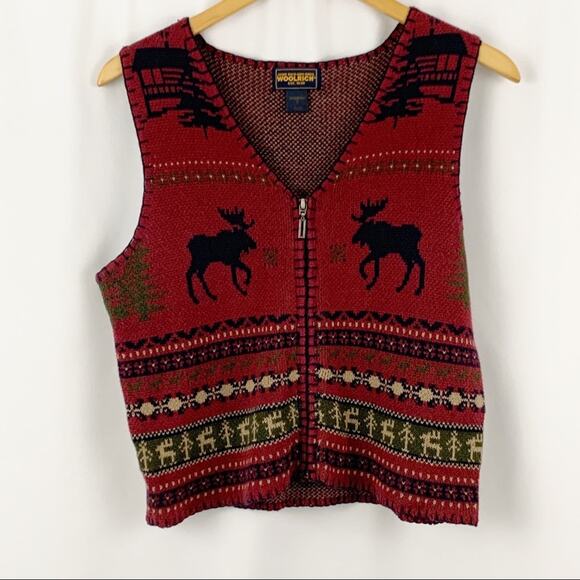 Woolrich Deer Marroon Sweater Vest S - Picture 1 of 9